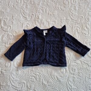 Janie and Jack girls size 3-6 months knit cardigan navy blue VGUC